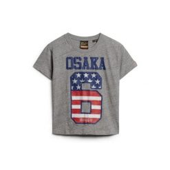Damska koszulka z flagą Superdry 90& Osaka 6. Szare bluzki Superdry, bez wzorów, bez kołnierzyka, bez ramiączek. Za 156.95 zł.