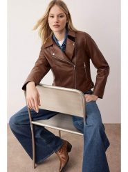 Trendyol Kurtka w kolorze brązowym ze skóry syntetycznej rozmiar: M. Brązowe kurtki Trendyol, m, bez wzorów, ze skóry, bez kaptura. Za 86.99 zł.