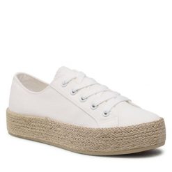 Espadryle DeeZee. Białe espadryle DeeZee, bez wzorów, bez obcasa, bez zapięcia. Za 99.99 zł.