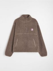 Bluza oversize half zip z kieszeniami na zamek - brązowy. Brązowe bluzy Sinsay, l, bez wzorów, bez kaptura. Za 59.99 zł.