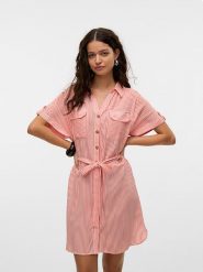 Vero Moda Sukienka w kolorze czerwono-białym rozmiar: S. Białe sukienki Vero Moda, na co dzień, s, bez wzorów, z tkaniny, klasyczne, bez kołnierzyka, bez ramiączek, midi, proste. Za 92.21 zł.