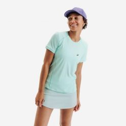 Koszulka tenisowa damska Kuikma Dry. Niebieskie bluzki KUIKMA, m, bez wzorów, z elastanu, eleganckie, bez kołnierzyka, bez ramiączek. Za 59.99 zł.