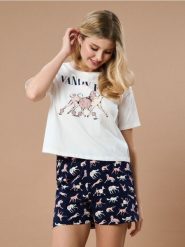 Bawełniana piżama dwuczęściowa z motywem psów - kremowy. Białe piżamy Sinsay, bez wzorów, z bawełny, bez ramiączek. Za 39.99 zł.