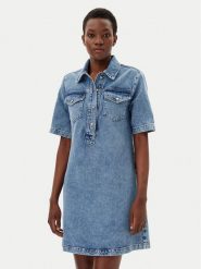 Liu Jo Sukienka jeansowa UA5191 D4990 Niebieski Regular Fit. Niebieskie sukienki Liu Jo, bez wzorów, z bawełny, bez kołnierzyka, bez ramiączek. Za 609.99 zł.