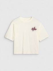 4F T-shirt oversize z nadrukiem damski - biały S. Białe t-shirty 4f, s, bez wzorów, z bawełny, bez kołnierzyka, bez ramiączek. W wyprzedaży za 39.99 zł.
