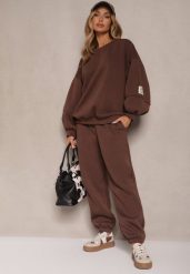 Brązowy Komplet Dresowy z Polarową Podszewką Bluza i Joggery Ziline. Brązowe bluzy Renee, bez wzorów, z bawełny, bez kaptura. W wyprzedaży za 143.99 zł.