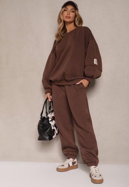Brązowy Komplet Dresowy z Polarową Podszewką Bluza i Joggery Ziline. Brązowe bluzy Renee, m, bez wzorów, z bawełny, bez kaptura. Za 179.99 zł.
