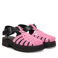 Sandały Tommy Jeans. Czerwone sandały Tommy Jeans, bez wzorów, z jeansu, bez obcasa, na płaskiej podeszwie, bez zapięcia. Za 409.99 zł.