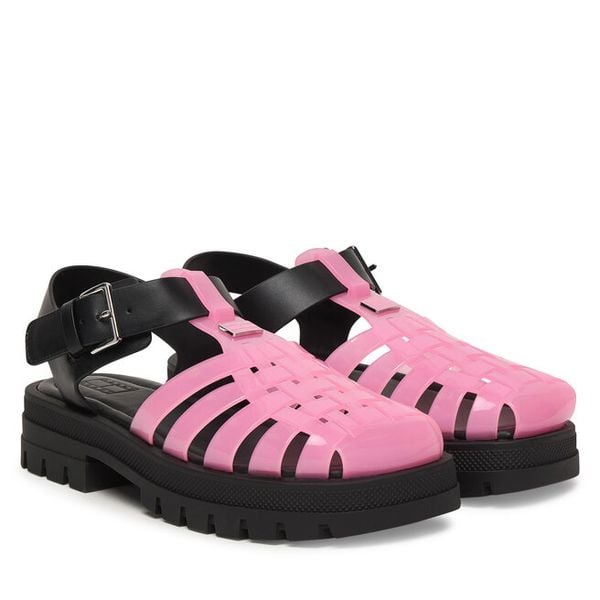 Sandały Tommy Jeans. Czerwone sandały Tommy Jeans, bez wzorów, z jeansu, bez obcasa, na płaskiej podeszwie, bez zapięcia. Za 409.99 zł.