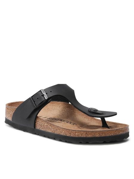 Birkenstock Japonki Gizeh 0043693 Czarny. Czarne klapki Birkenstock, bez wzorów, ze skóry, bez obcasa. Za 399.99 zł.