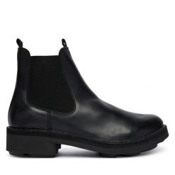 Sztyblety Fly London. Czarne botki Fly London, bez wzorów, bez obcasa, na płaskiej podeszwie, bez zapięcia. Za 569.99 zł.