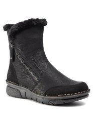 Rieker Botki 73371-00 Czarny. Czarne botki Rieker, bez wzorów, ze skóry, bez obcasa, na płaskiej podeszwie, bez zapięcia. Za 379.99 zł.