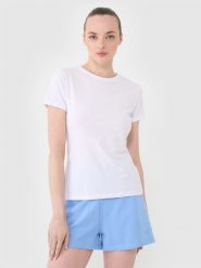 4F T-shirt slim gładki damski - biały S. Białe t-shirty 4f, s, bez wzorów, z bawełny, bez kołnierzyka, bez ramiączek. Za 39.99 zł.