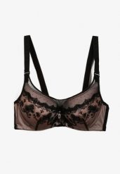 Czarno-Beżowy Elegancki Biustonosz Push Up z Odpinanymi Ramiączkami Ursa. Czarne biustonosze Renee, bez wzorów. Za 39.99 zł.