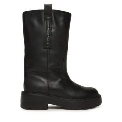 Botki Tommy Jeans. Czarne botki Tommy Jeans, bez wzorów, z jeansu, bez obcasa, na płaskiej podeszwie, bez zapięcia. Za 849.99 zł.