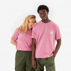 Koszulka uniseks z bawełny z certyfikatem Fairtrade/Max Havelaar. Czerwone bluzki SIMOND, l, bez wzorów, z bawełny, sportowe, bez kołnierzyka, bez ramiączek. Za 99.99 zł.