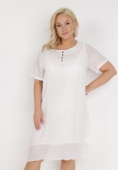 Biała Sukienka Hekile. Białe sukienki Born2be, na imprezę, xl, bez wzorów, z bawełny, wakacyjne, bez kołnierzyka, bez ramiączek, midi. Za 74.99 zł.