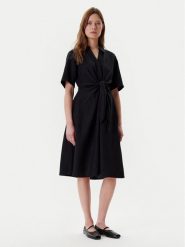 Tommy Hilfiger Sukienka codzienna WW0WW45836 Czarny Regular Fit. Czarne sukienki TOMMY HILFIGER, na co dzień, bez wzorów, ze lnu, bez kołnierzyka, bez ramiączek, proste. Za 899.99 zł.