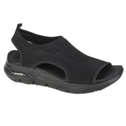 Sandały damskie, Skechers Arch Fit–City Catch. Czarne sandały Skechers, bez wzorów, z materiału, sportowe, bez obcasa, bez zapięcia. Za 363.00 zł.