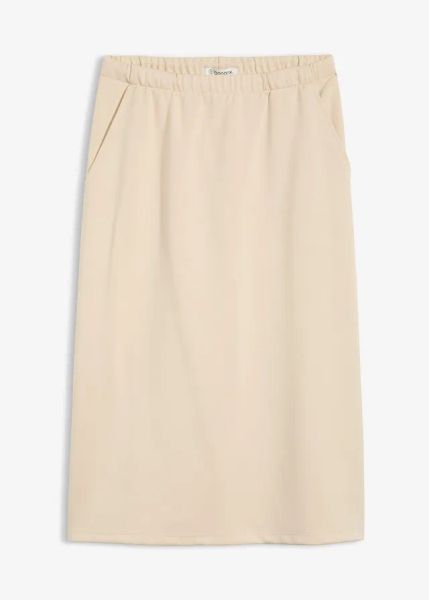 Spódnica midi z miękkiego materiału scuba. Brązowe spódnice bonprix, bez wzorów, z materiału, midi. Za 77.99 zł.