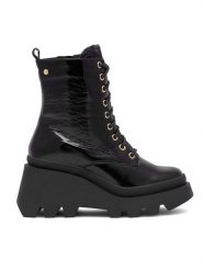 Eva Minge Trzewiki Lavazza-003 Czarny. Czarne botki Eva Minge, bez wzorów, ze skóry, bez obcasa, na koturnie, bez zapięcia. Za 274.99 zł.