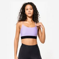 Stanik sportowy Decathlon. Czarne bielizna sportowa DOMYOS, s, bez wzorów, z elastanu. Za 49.99 zł.