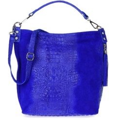 Shopperka skórzana BELTIMORE W10 chabrowa. Niebieskie shopper bez wzorów, ze skóry, bez dodatków. Za 241.99 zł.