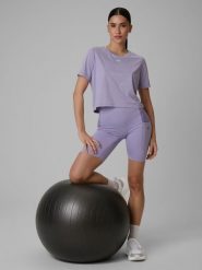 4F Legginsy krótkie treningowe szybkoschnące damskie - fioletowe S. Fioletowe legginsy 4f, s, bez wzorów, krótkie. Za 149.99 zł.