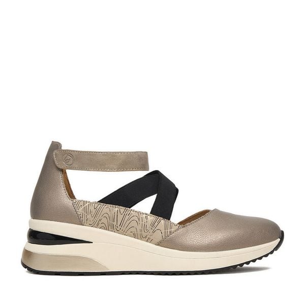 Półbuty Remonte. Brązowe czółenka Remonte, bez wzorów, bez obcasa, na koturnie, bez zapięcia. Za 369.99 zł.