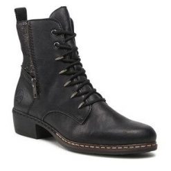Botki Rieker. Czarne botki Rieker, bez wzorów, bez obcasa, na płaskiej podeszwie, bez zapięcia. Za 295.99 zł.