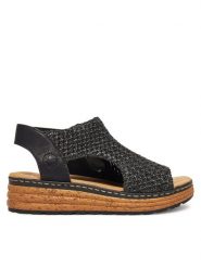 Rieker Sandały 62783-00 Czarny. Czarne sandały Rieker, bez wzorów, z materiału, bez obcasa, na płaskiej podeszwie, bez zapięcia. Za 329.99 zł.