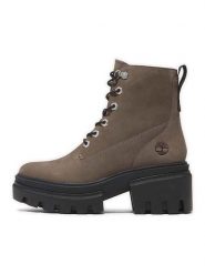 Timberland Skórzane botki "Everleigh" w kolorze ciemnobrązowym rozmiar: 37. Brązowe botki Timberland, bez wzorów, bez obcasa, bez zapięcia. Za 316.24 zł.