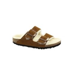 Klapki Birkenstock Arizona VL Shearling Mink wąskie narrow (1001135). Brązowe klapki Birkenstock, bez wzorów, z materiału, bez obcasa. Za 489.00 zł.