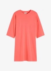 Sukienka T-shirtowa oversize z grubej bawełny organicznej. Czerwone sukienki bonprix, bez wzorów, z bawełny, bez kołnierzyka, bez ramiączek, oversize. Za 37.99 zł.