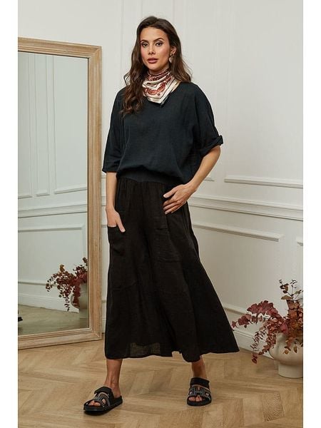 Fleur de Lin Bluzka "Guimauve" w kolorze czarnym rozmiar: L. Czarne bluzki Fleur de Lin, l, bez wzorów, z bawełny, bez kołnierzyka, bez ramiączek. Za 114.71 zł.