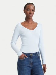 Tommy Jeans Bluzka Essential DW0DW17990 Niebieski jasny Slim Fit. Niebieskie bluzki Tommy Jeans, xs, bez wzorów, z bawełny, bez kołnierzyka, bez ramiączek. Za 189.99 zł.
