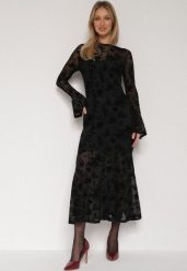 Czarna Siateczkowa Sukienka Wieczorowa VICES z Welurowym Wzorem Jilney. Czarne sukienki Born2be, na randkę, l, bez wzorów, z weluru, eleganckie, bez kołnierzyka, bez ramiączek, dopasowane. Za 149.99 zł.