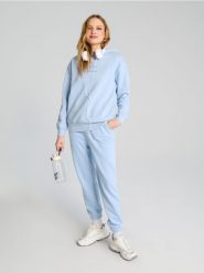 Bluza hoodie - błękitny. Niebieskie bluzy Sinsay, l, bez wzorów, bez kaptura. W wyprzedaży za 17.99 zł.