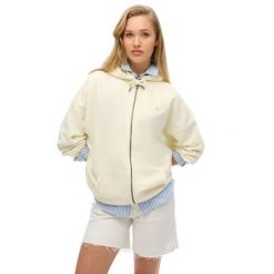 Damska bluza z kapturem zapinana na zamek Superdry Studios. Białe bluzy Superdry, bez wzorów, z kapturem. Za 343.40 zł.