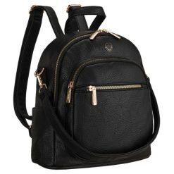 Mały plecak damski czarny ze skóry ekologicznej 2w1 listonoska na ramię modny miejski Peterson PTN MBP-01-F19. Czarne plecaki Peterson, bez wzorów, ze skóry ekologicznej. Za 87.99 zł.