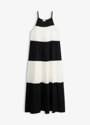 Sukienka z dżerseju z miękkiej mieszanki wiskozy. Czarne sukienki bonprix, bez wzorów, z dżerseju, bez kołnierzyka, bez ramiączek, maxi. Za 124.99 zł.