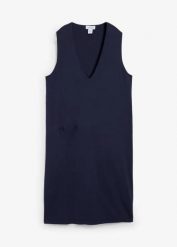 Sukienka dzianinowa z czystej bawełny. Niebieskie sukienki bonprix, bez wzorów, z bawełny, bez kołnierzyka, bez ramiączek, maxi. Za 99.99 zł.