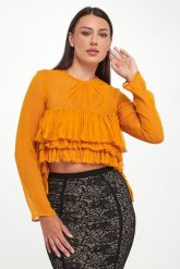 Bluzka damska z falbanami ELISABETTA FRANCHI. Bluzki Elisabetta Franchi, bez wzorów, bez kołnierzyka, bez ramiączek. Za 1,119.00 zł.