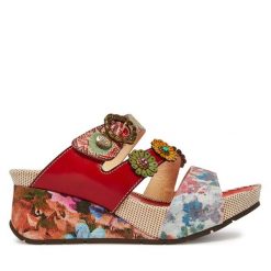 Klapki Laura Vita. Czerwone klapki Laura Vita, bez wzorów, bez obcasa. Za 259.99 zł.