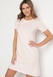 Jasnoróżowa Bawełniana Sukienka o Kroju Typu T-shirt Nilisea. Czerwone sukienki Born2be, l, bez wzorów, z bawełny, bez kołnierzyka, bez ramiączek, mini. Za 34.99 zł.
