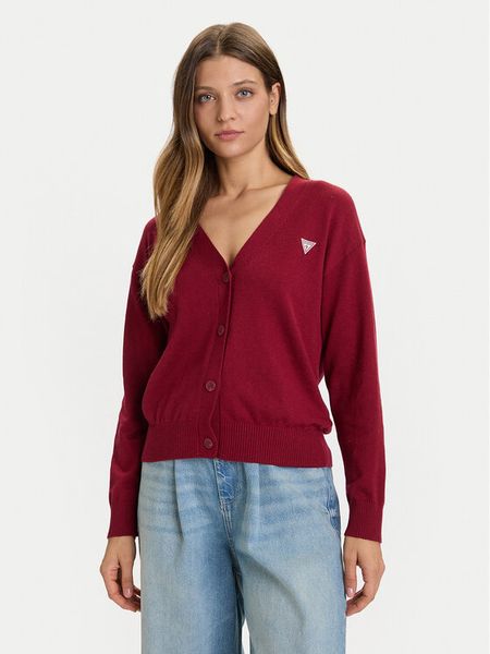 Guess Jeans Kardigan W4BR16 Z3HO2 Czerwony Regular Fit. Czerwone kardigany Guess Jeans, s, z aplikacjami, z jeansu. Za 349.99 zł.