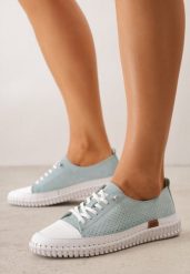 Jasnozielone Perforowane Tenisówki ze Skóry Naturalnej na Elastycznej Podeszwie Pigina. Zielone trampki Renee, bez wzorów, z jeansu, bez zapięcia. Za 199.99 zł.