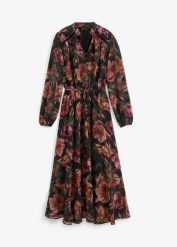 Sukienka szyfonowa. Czarne sukienki bonprix, bez wzorów, z szyfonu, eleganckie, bez kołnierzyka, bez ramiączek. Za 169.99 zł.