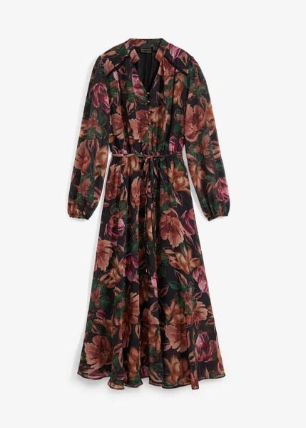 Sukienka szyfonowa. Czarne sukienki bonprix, bez wzorów, z szyfonu, eleganckie, bez kołnierzyka, bez ramiączek. Za 169.99 zł.
