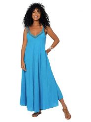 Aller Simplement Sukienka w kolorze niebieskim rozmiar: 34-40. Niebieskie sukienki Aller Simplement, bez wzorów, z bawełny, bez kołnierzyka, bez ramiączek, maxi. Za 100.99 zł.